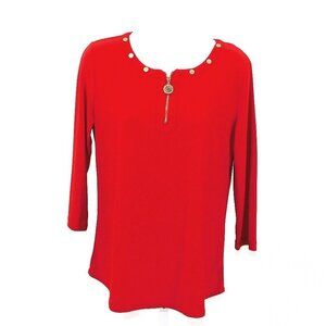 Anne Klein Red Long Sleeve 1/4 Zip Top